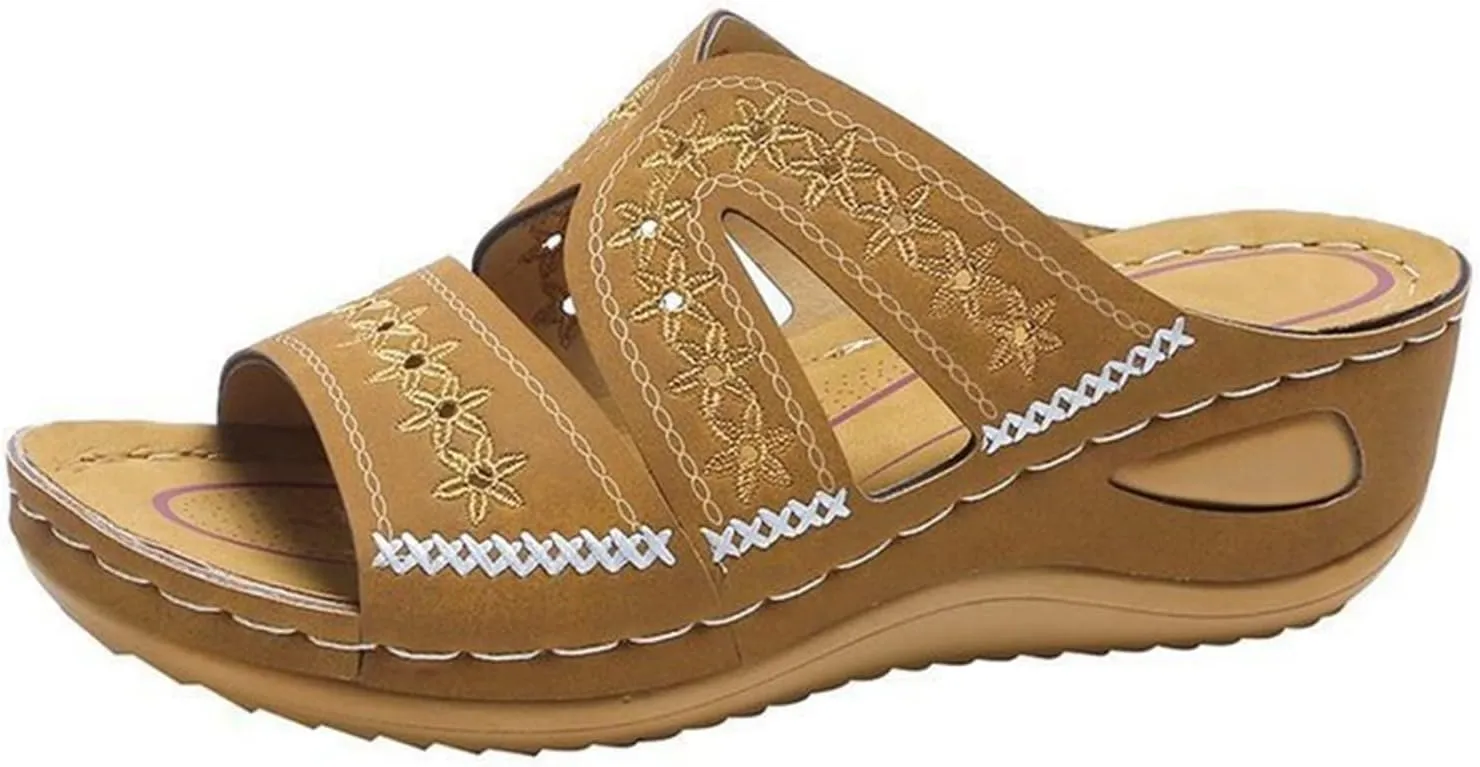 Lausiuoe Sandals Women Dressy Comfortable Orthotic Slides Arch Support Slip on Soft Fashion Orthopedic Slippers Flip Flops