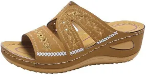 Lausiuoe Sandals Women Dressy Comfortable Orthotic Slides Arch Support Slip on Soft Fashion Orthopedic Slippers Flip Flops
