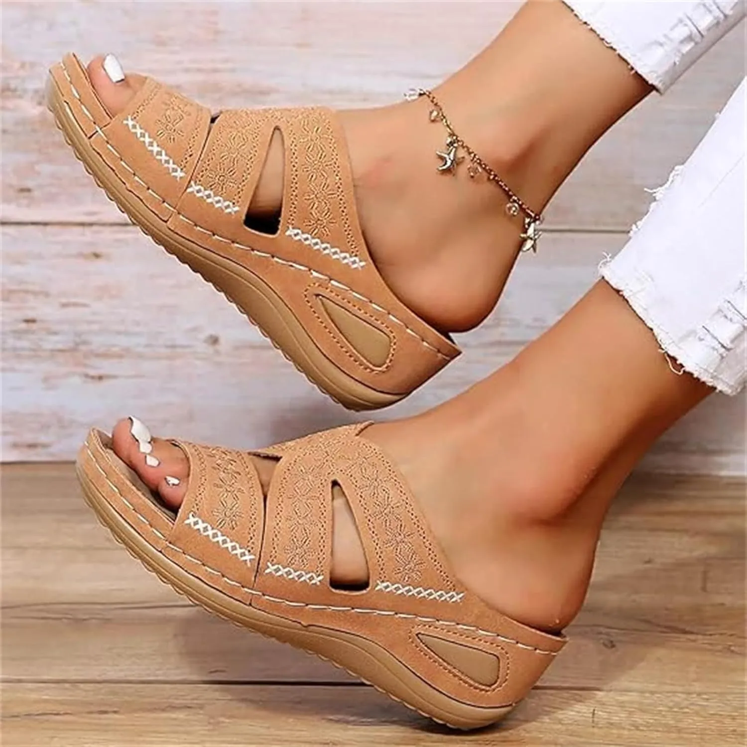 Lausiuoe Sandals Women Dressy Comfortable Orthotic Slides Arch Support Slip on Soft Fashion Orthopedic Slippers Flip Flops