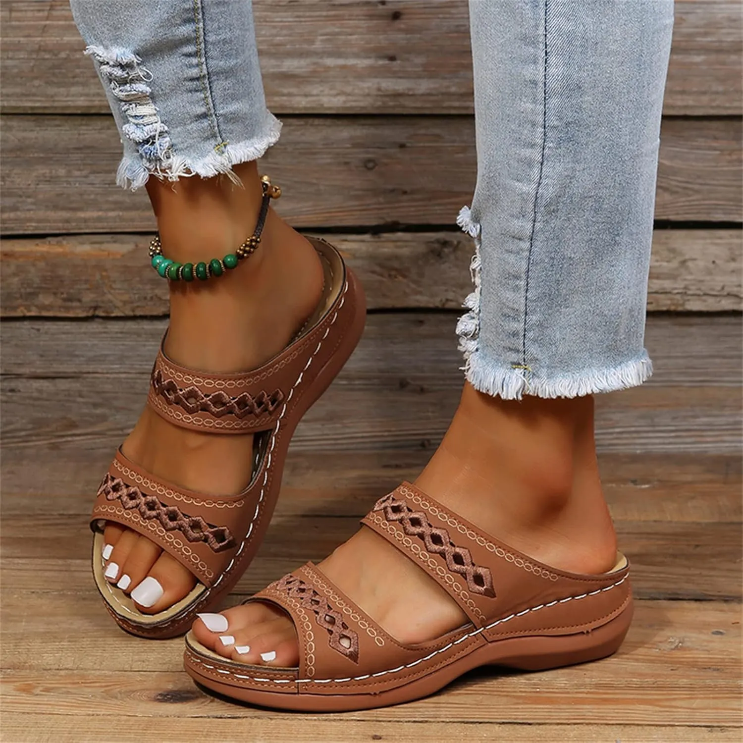 Lausiuoe Summer Sandals for Women,Women's Clip Toe Flat Sandals Dress Beach Shoes Casual Dressy Cute Thong Flip Flops