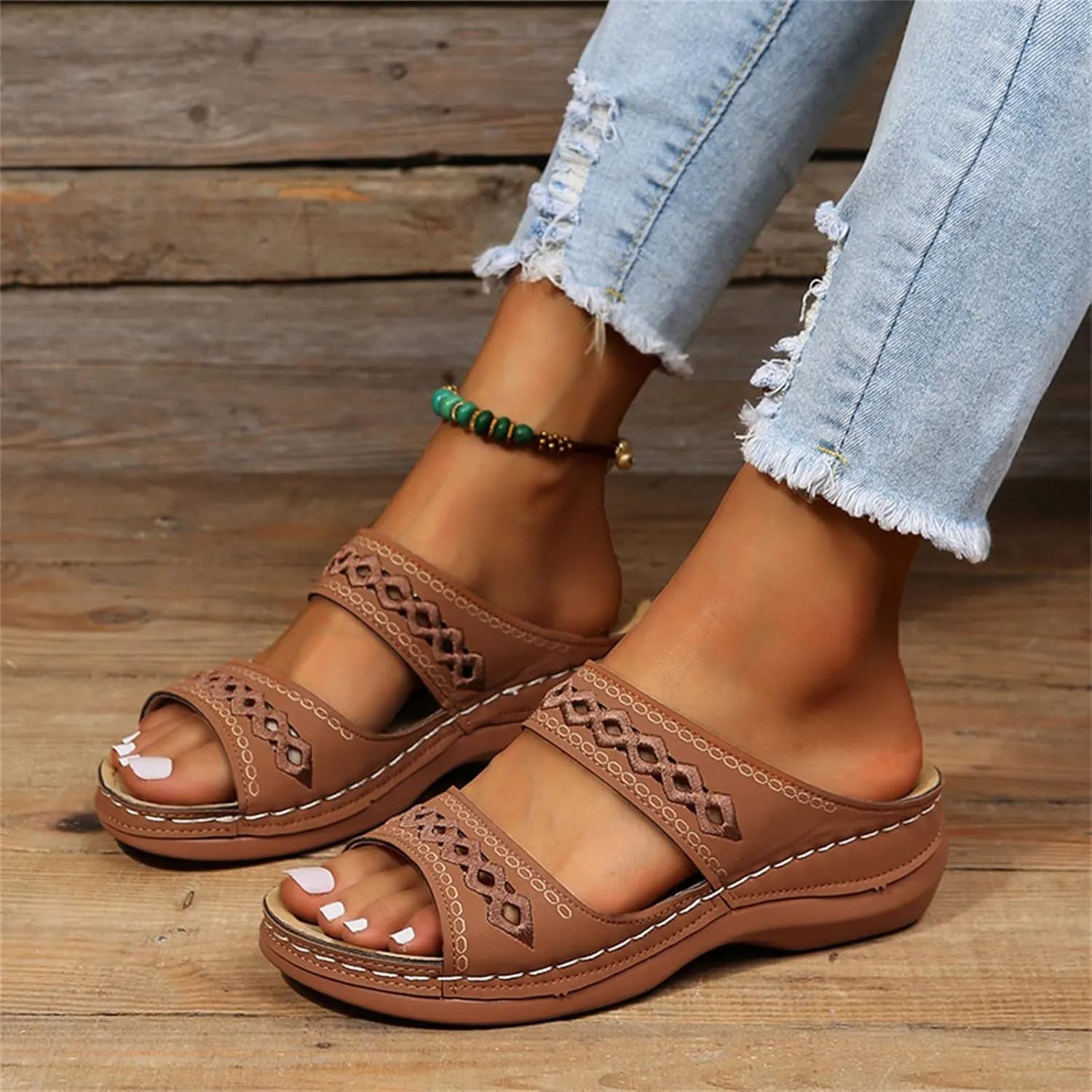 Lausiuoe Summer Sandals for Women,Women's Clip Toe Flat Sandals Dress Beach Shoes Casual Dressy Cute Thong Flip Flops