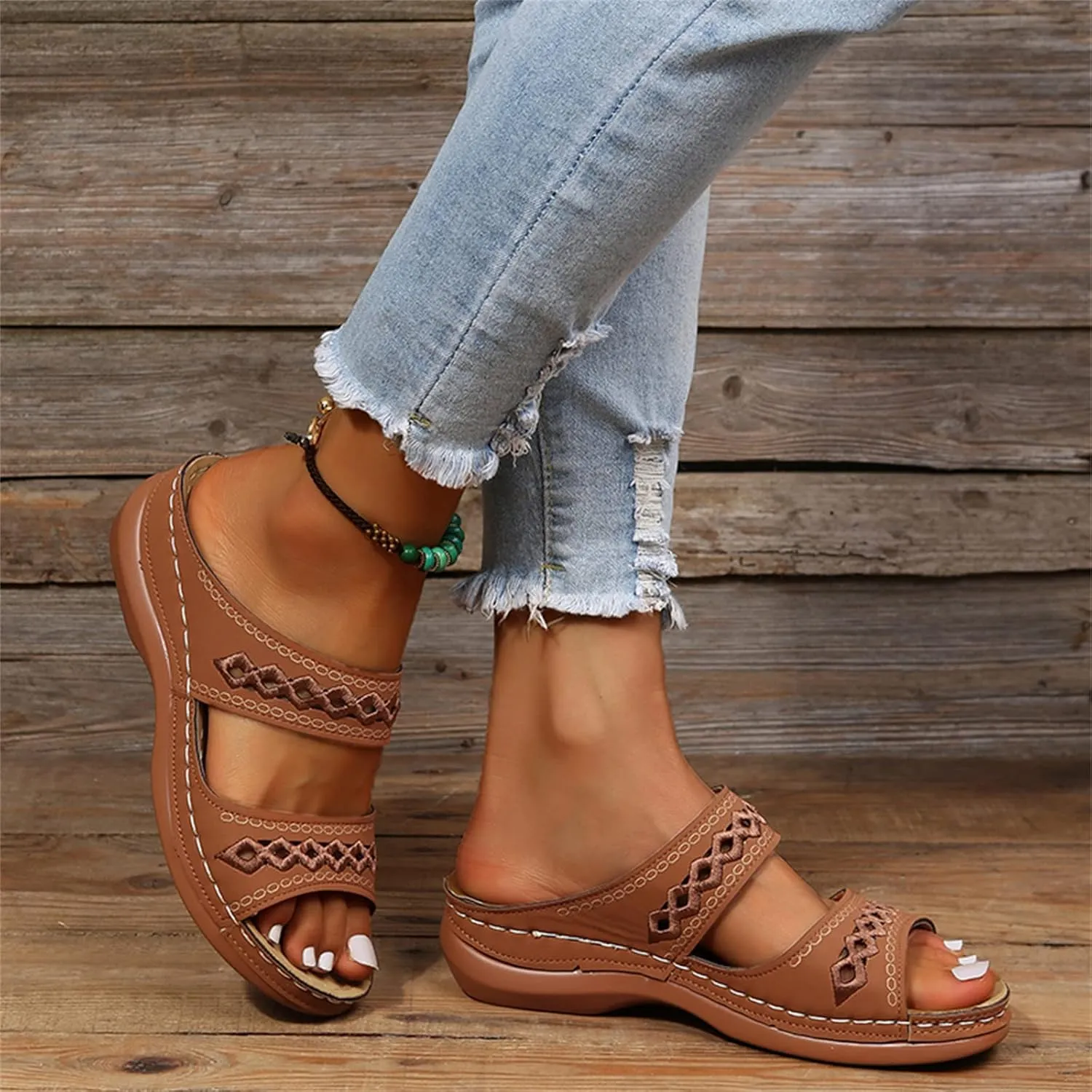 Lausiuoe Summer Sandals for Women,Women's Clip Toe Flat Sandals Dress Beach Shoes Casual Dressy Cute Thong Flip Flops