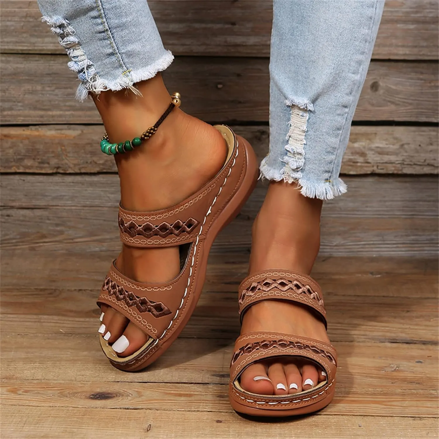 Lausiuoe Summer Sandals for Women,Women's Clip Toe Flat Sandals Dress Beach Shoes Casual Dressy Cute Thong Flip Flops