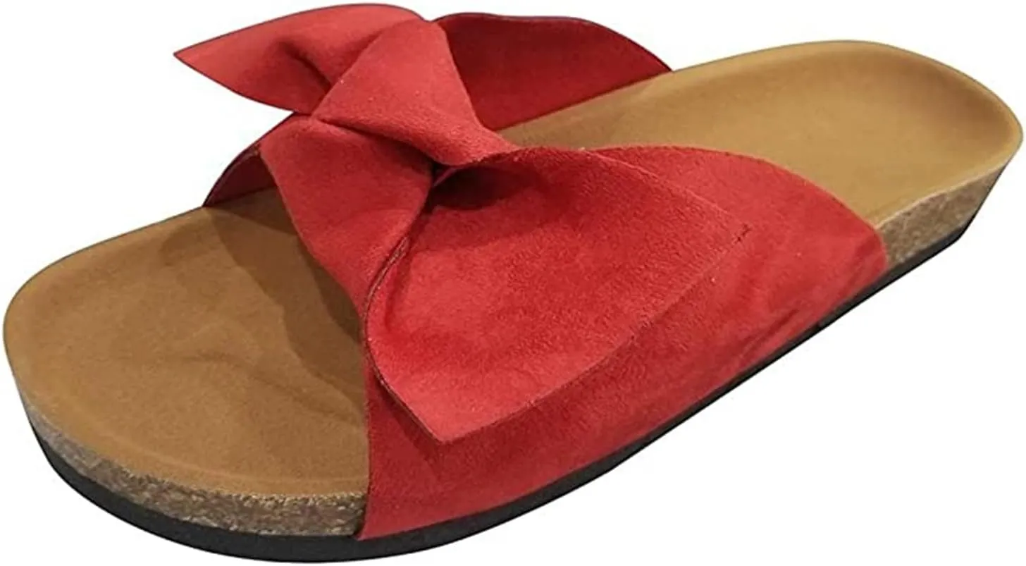 Lausiuoe Women's Sandals,Women's Casual Dressy Summer Bow Knot Slip On Flat Sandals Open Toe Beach Fashion Flip Flop