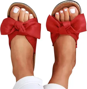 Lausiuoe Women's Sandals,Women's Casual Dressy Summer Bow Knot Slip On Flat Sandals Open Toe Beach Fashion Flip Flop