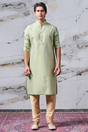 Light Green Single Kurta With Zero Point Collar
