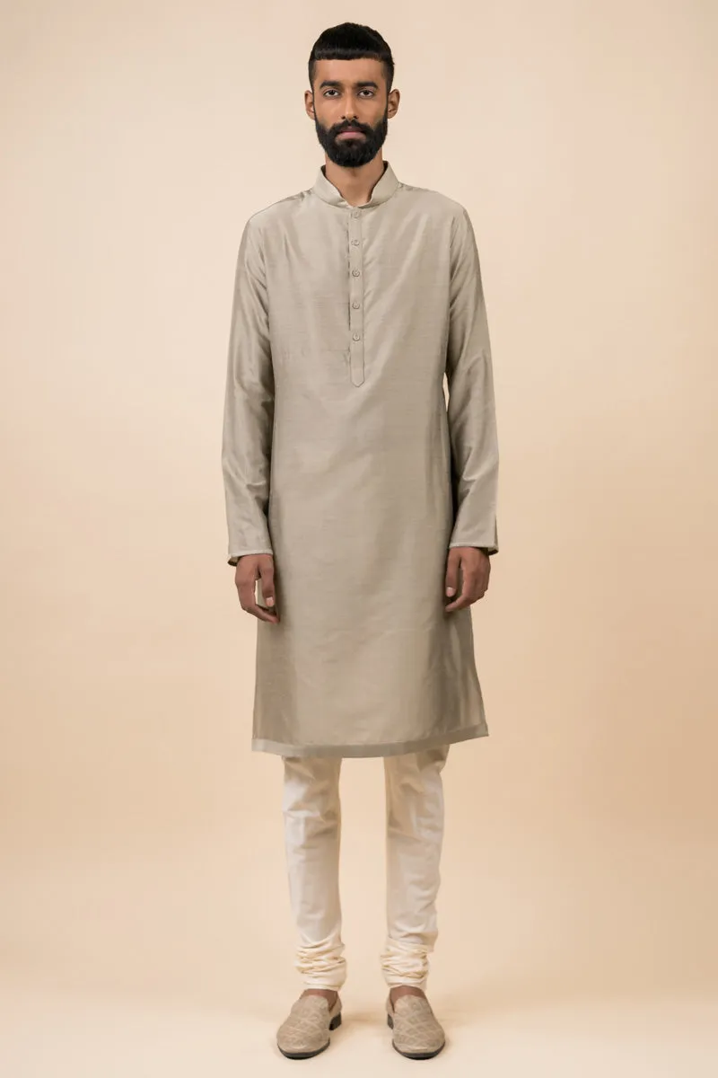 Light Grey Single Kurta With Zero Point Collar