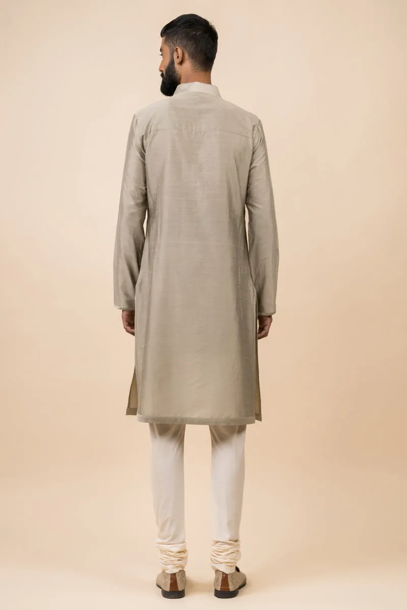 Light Grey Single Kurta With Zero Point Collar