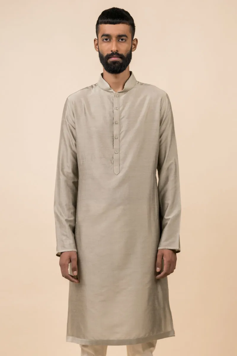 Light Grey Single Kurta With Zero Point Collar