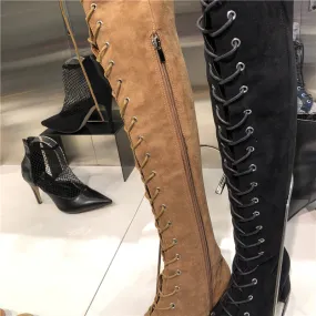 LUXE SEVEN DESIGN OVER THE KNEE LACE UP BOOTS