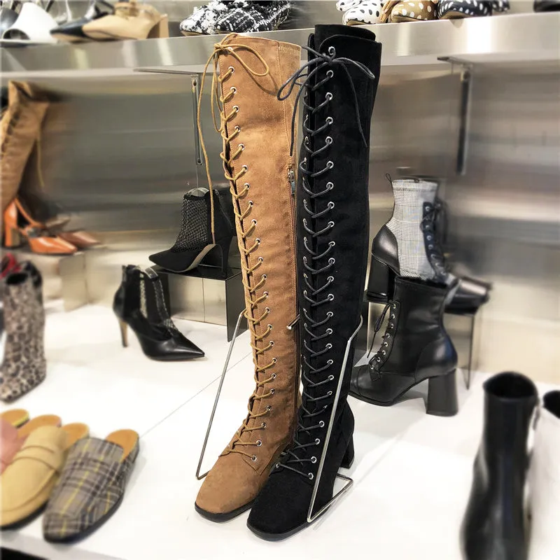 LUXE SEVEN DESIGN OVER THE KNEE LACE UP BOOTS