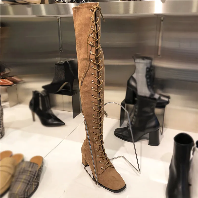 LUXE SEVEN DESIGN OVER THE KNEE LACE UP BOOTS