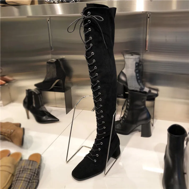 LUXE SEVEN DESIGN OVER THE KNEE LACE UP BOOTS