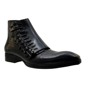 Men's Italian Shoes Jo Ghost 1554 Black Leather Buckle Ankle Boots