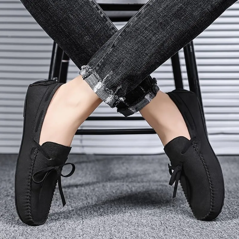 Mens Loafers Shoe Round Toe Suede Vamp Moccasins Driving Loafers Anti-Slip Slip Resistant Flexible Walking Slip-ons