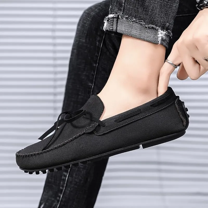 Mens Loafers Shoe Round Toe Suede Vamp Moccasins Driving Loafers Anti-Slip Slip Resistant Flexible Walking Slip-ons