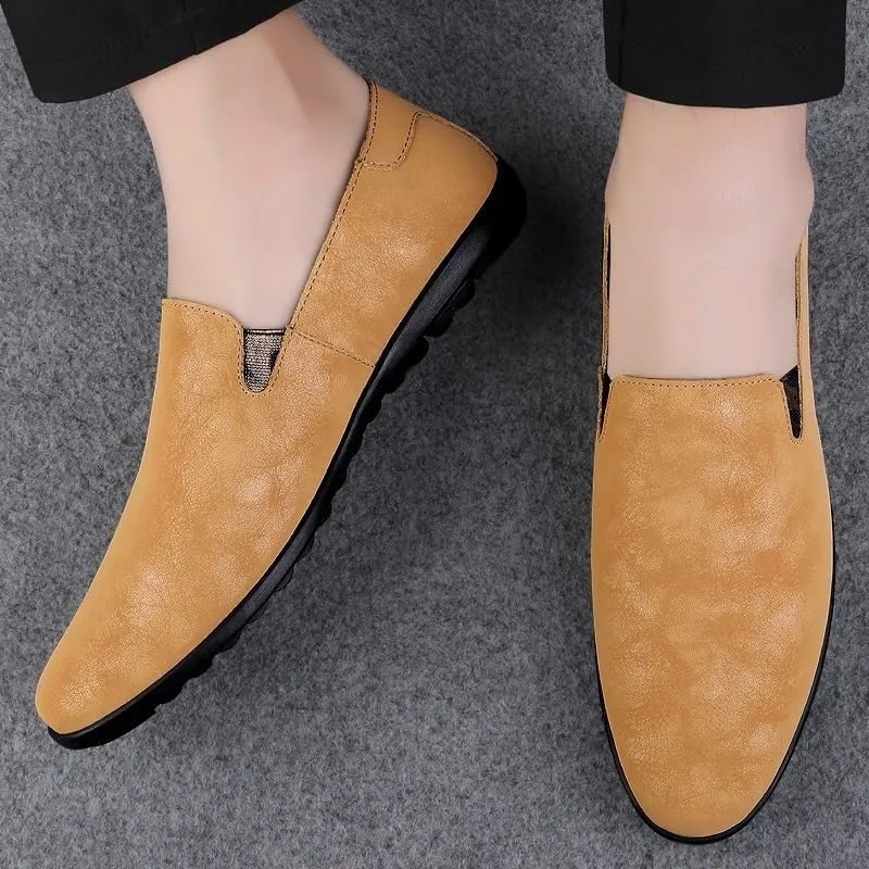 Men's Suede PU Leather Loafers -Round Toe Lightweight Flexible Slip-Ons for Comfortable Party and Casual Wear