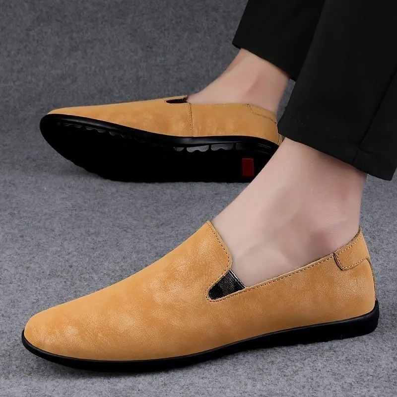 Men's Suede PU Leather Loafers -Round Toe Lightweight Flexible Slip-Ons for Comfortable Party and Casual Wear