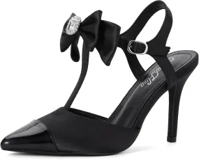 Mofri ShowHow Womens High Heels Closed Splicing Pointed Toe Stiletto Bow Tie Slingback Heeled Shoes Ankle Strap Wedding Pumps Bridal Party Work Dress Shoes