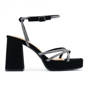Nashville - Wide Fit Embellished Ankle Strap Block Heels, Sparkly Party Shoes, Comfortable Evening Heels, Glamorous Night Out