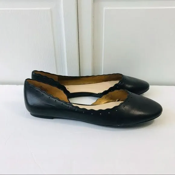 NINE WEST Black Mai Scalloped D'Orsay Ballet Flats Size 9M