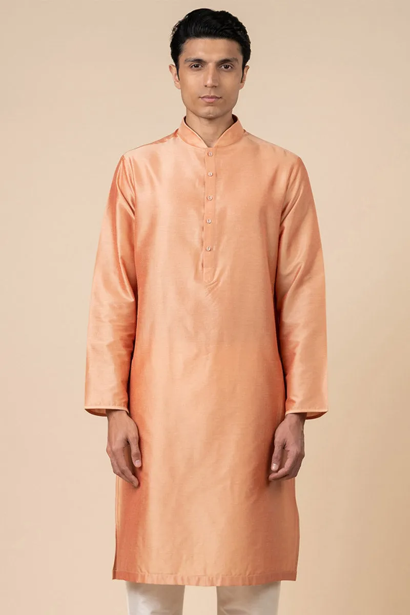 Peach Single Kurta With Zero Point Collar