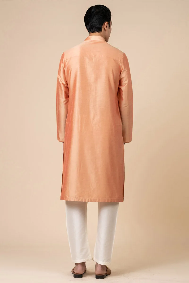Peach Single Kurta With Zero Point Collar