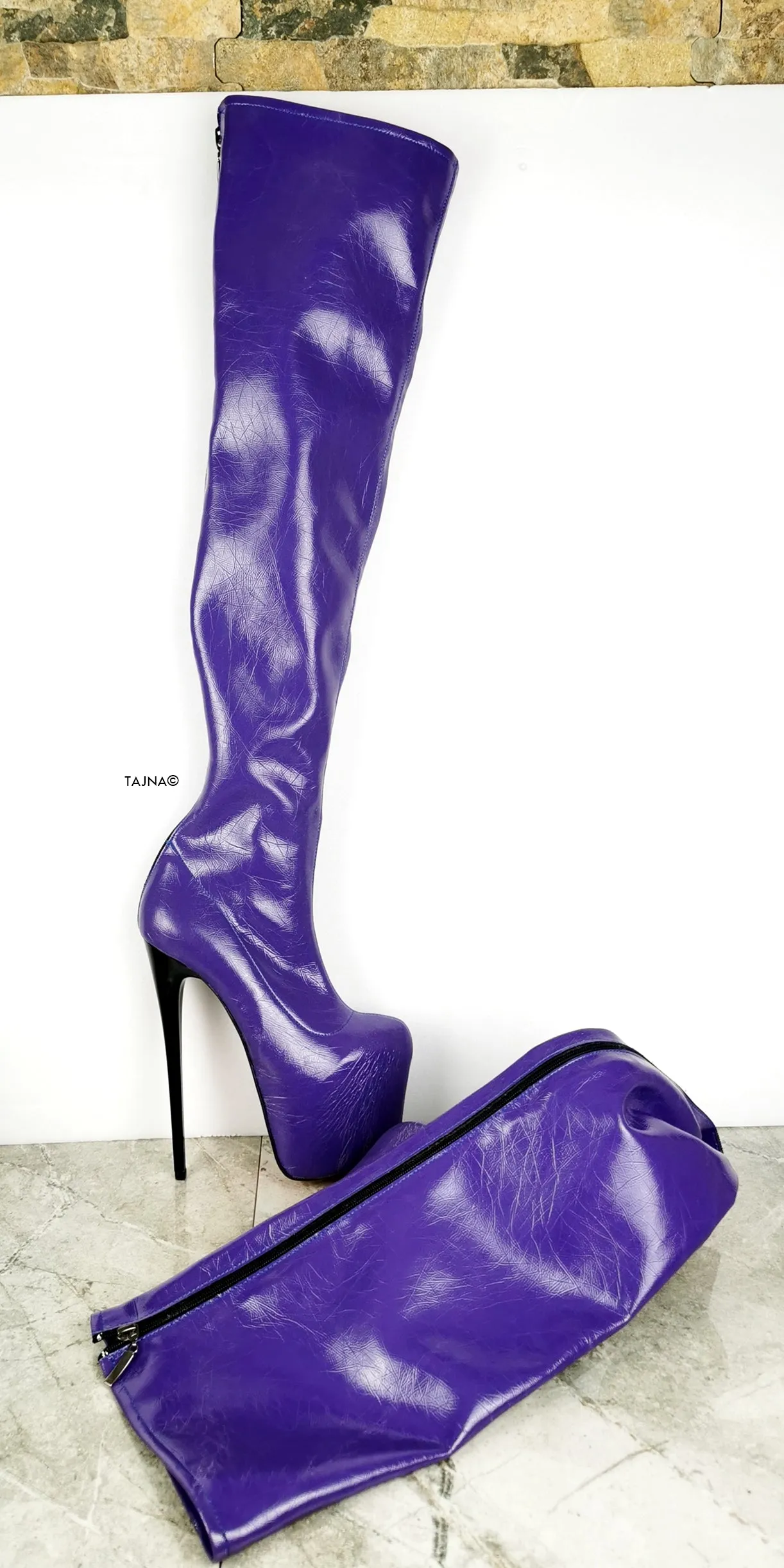 Purple Gloss Long High Heel Boots