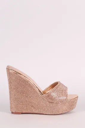 Rhinestone Embellished Open Toe Mule Platform Wedge