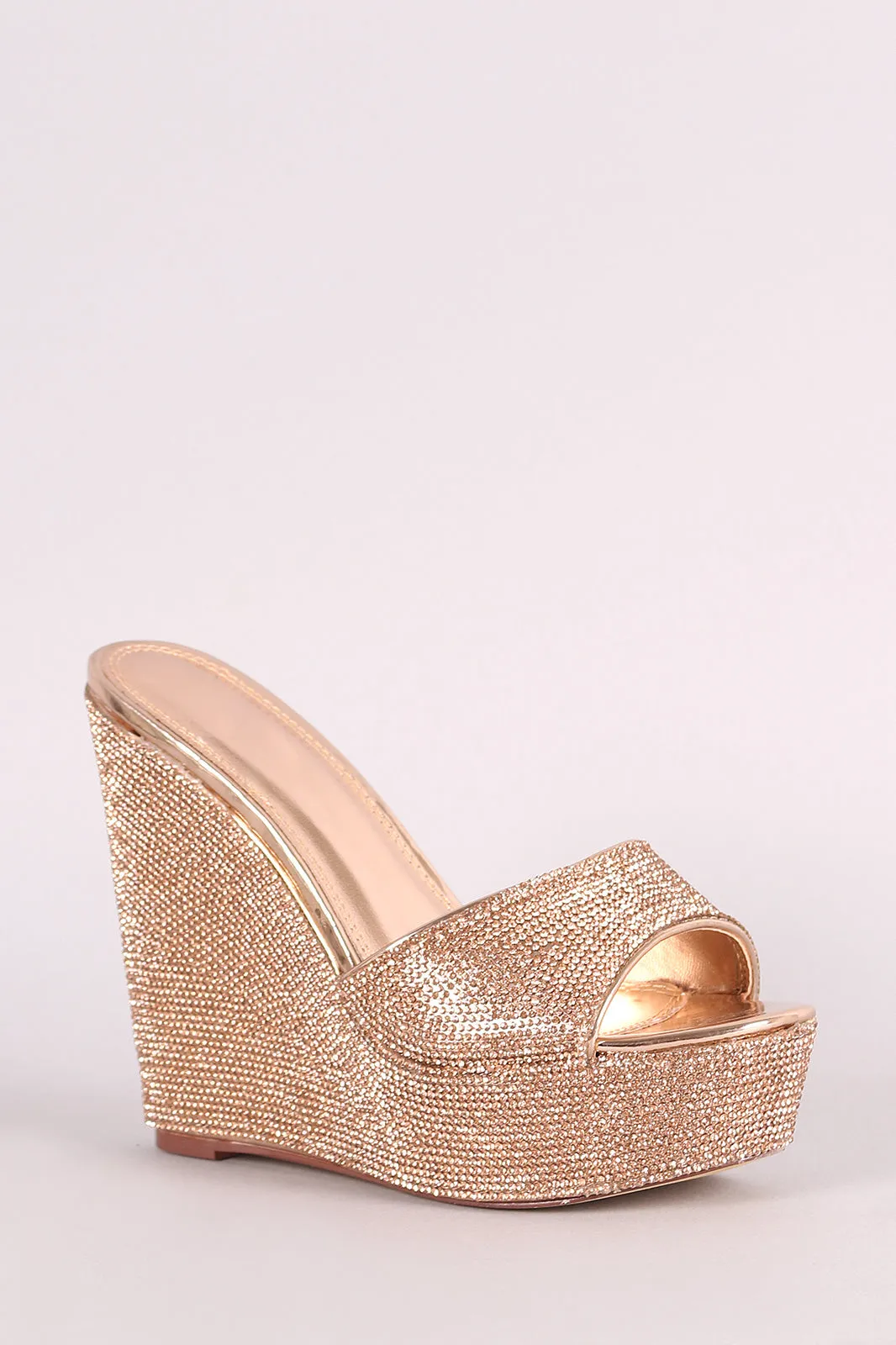 Rhinestone Embellished Open Toe Mule Platform Wedge