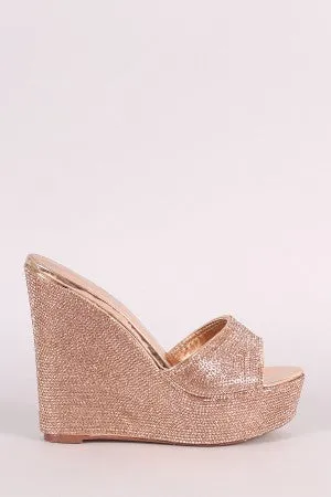 Rhinestone Embellished Open Toe Mule Platform Wedge
