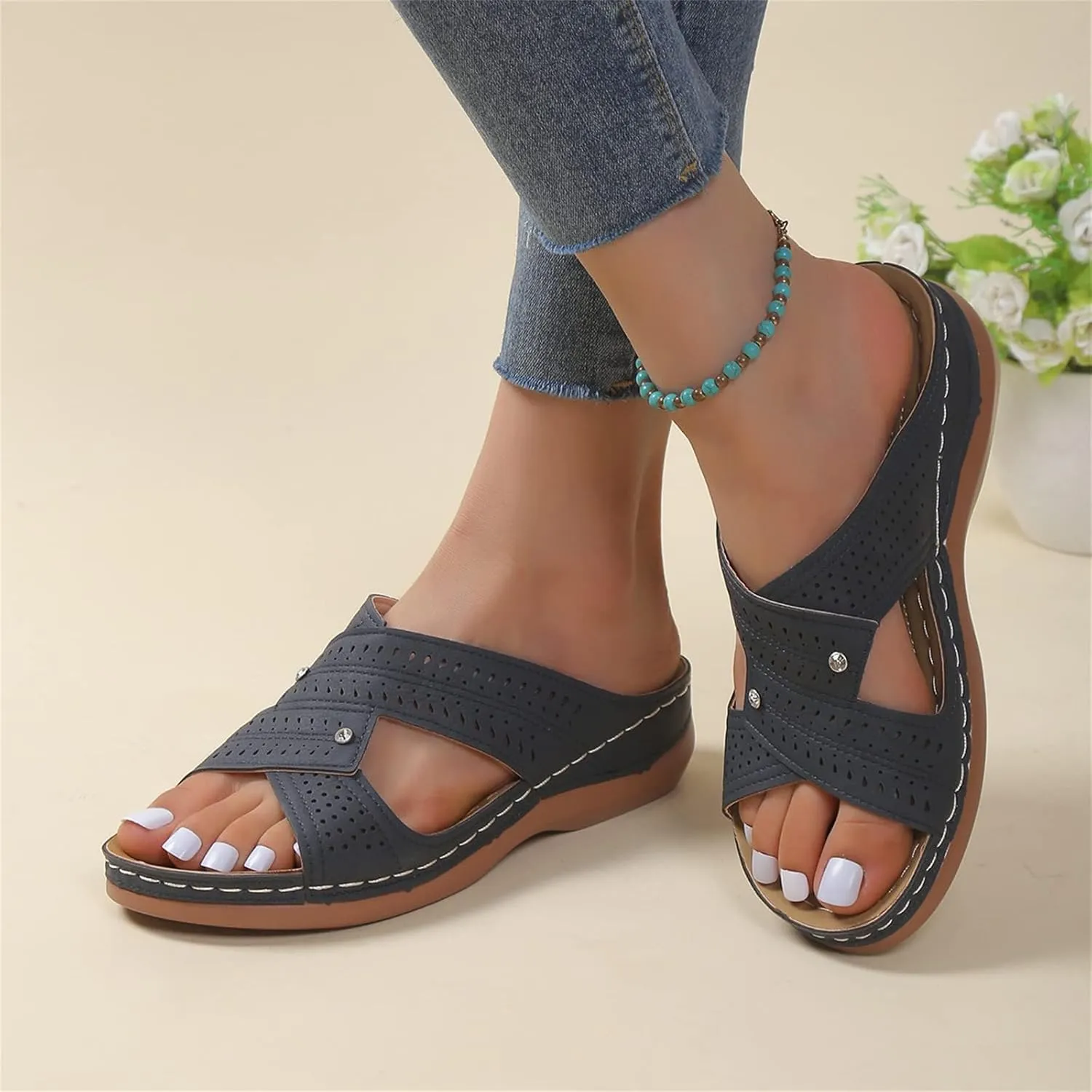 Sandals for Women Wedge Shoes Comfortable Summer Slip On Sandal Lightweight Memory Foam Platform Shoes