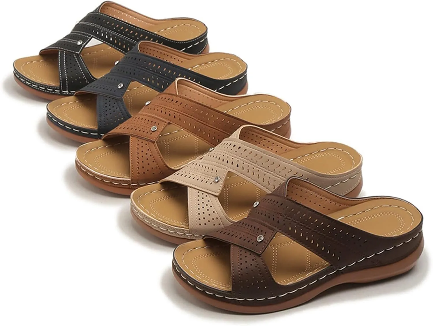 Sandals for Women Wedge Shoes Comfortable Summer Slip On Sandal Lightweight Memory Foam Platform Shoes
