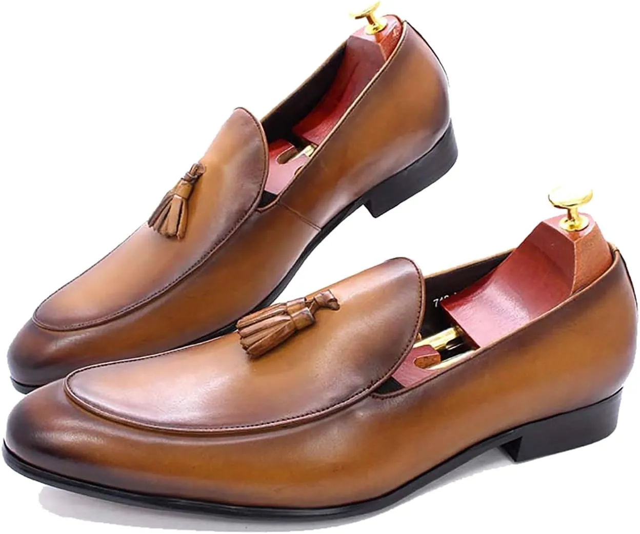 Santimon Men's Loafers Dress Casual Slip On Genuine Leather Tassel Loafers Fashion Driving Wedding Moccasin Mens Tuxedo Formal Business Suit Shoes