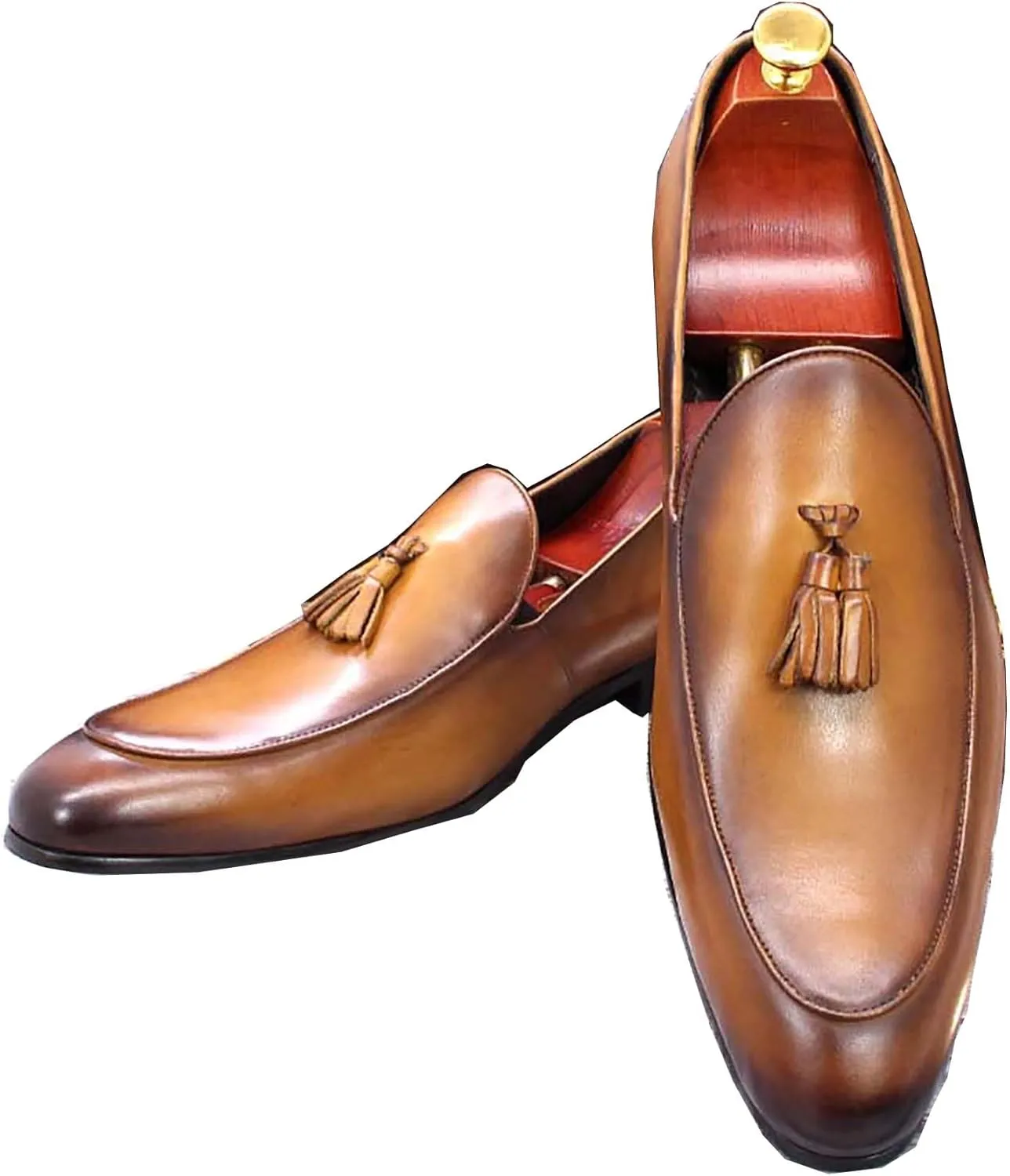 Santimon Men's Loafers Dress Casual Slip On Genuine Leather Tassel Loafers Fashion Driving Wedding Moccasin Mens Tuxedo Formal Business Suit Shoes