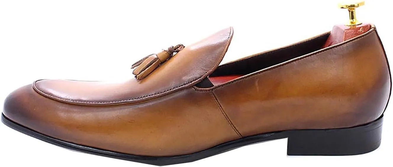 Santimon Men's Loafers Dress Casual Slip On Genuine Leather Tassel Loafers Fashion Driving Wedding Moccasin Mens Tuxedo Formal Business Suit Shoes