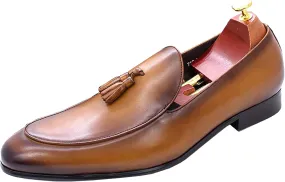 Santimon Men's Loafers Dress Casual Slip On Genuine Leather Tassel Loafers Fashion Driving Wedding Moccasin Mens Tuxedo Formal Business Suit Shoes