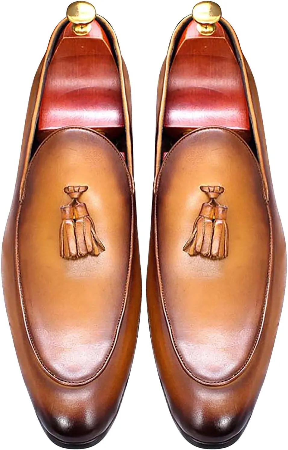 Santimon Men's Loafers Dress Casual Slip On Genuine Leather Tassel Loafers Fashion Driving Wedding Moccasin Mens Tuxedo Formal Business Suit Shoes