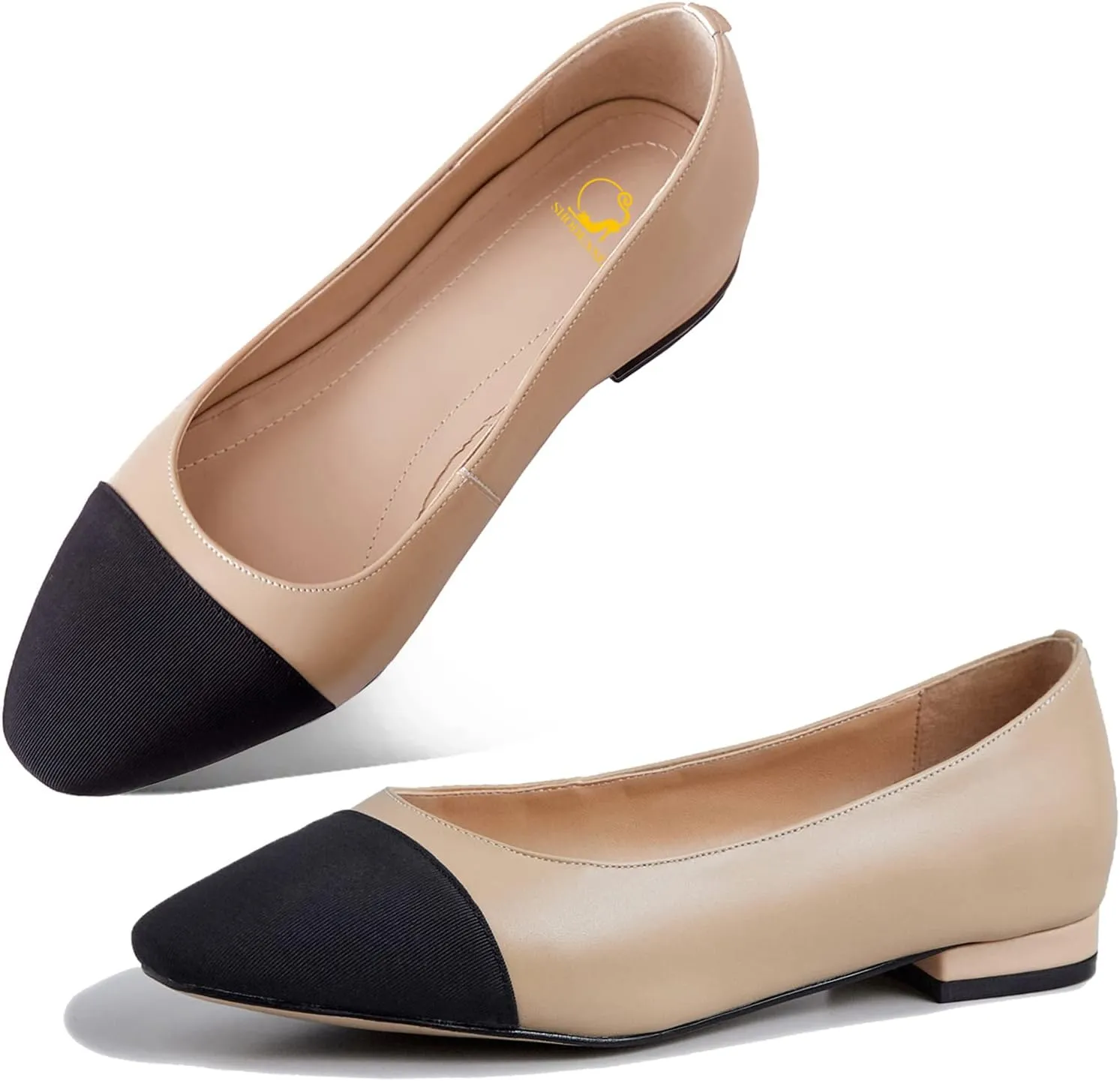 SHODENSE Women Cap Toe Flats Shoes Slip On Two Tone Square Round Toe Ballet Flats Comfortable Matte Leather Flat Heel Dress Shoes Patchwork Elegant Daily Casual Fall Driver Office Flats 4-11 M US