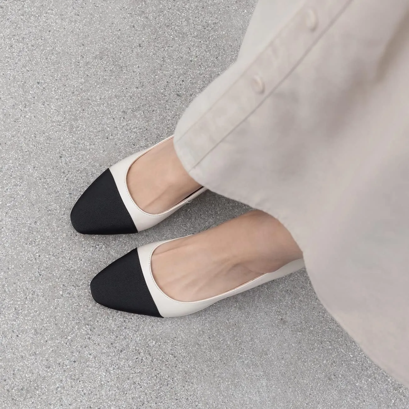 SHODENSE Women Cap Toe Flats Shoes Slip On Two Tone Square Round Toe Ballet Flats Comfortable Matte Leather Flat Heel Dress Shoes Patchwork Elegant Daily Casual Fall Driver Office Flats 4-11 M US