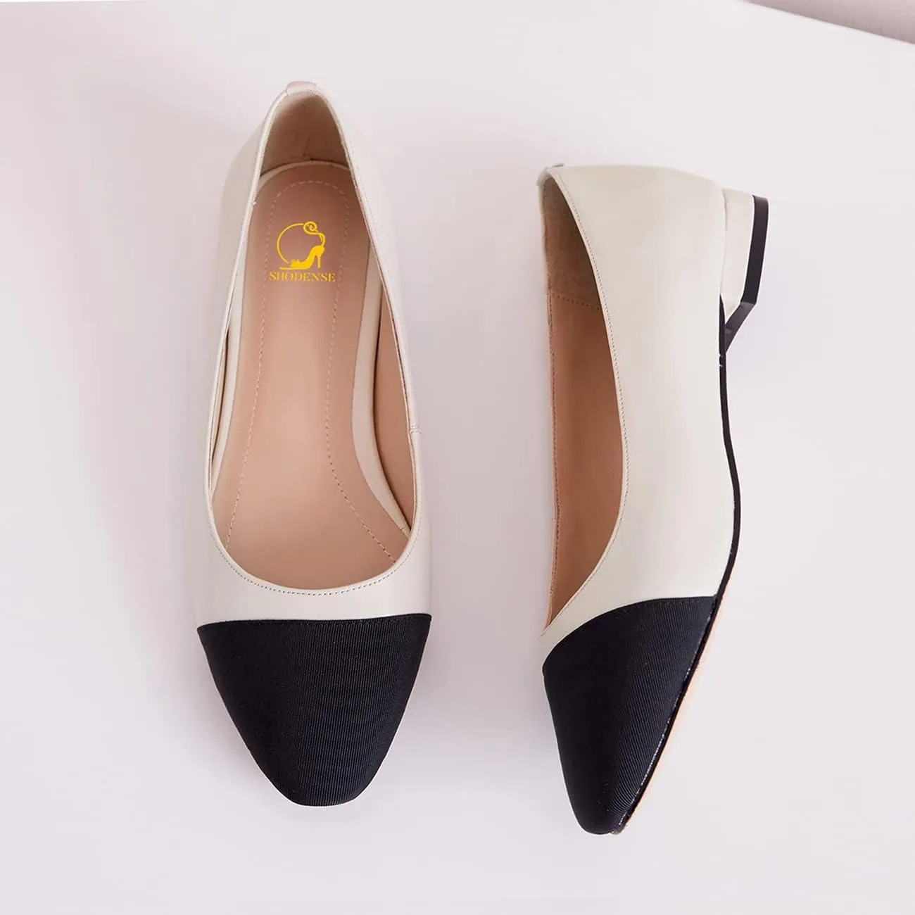 SHODENSE Women Cap Toe Flats Shoes Slip On Two Tone Square Round Toe Ballet Flats Comfortable Matte Leather Flat Heel Dress Shoes Patchwork Elegant Daily Casual Fall Driver Office Flats 4-11 M US