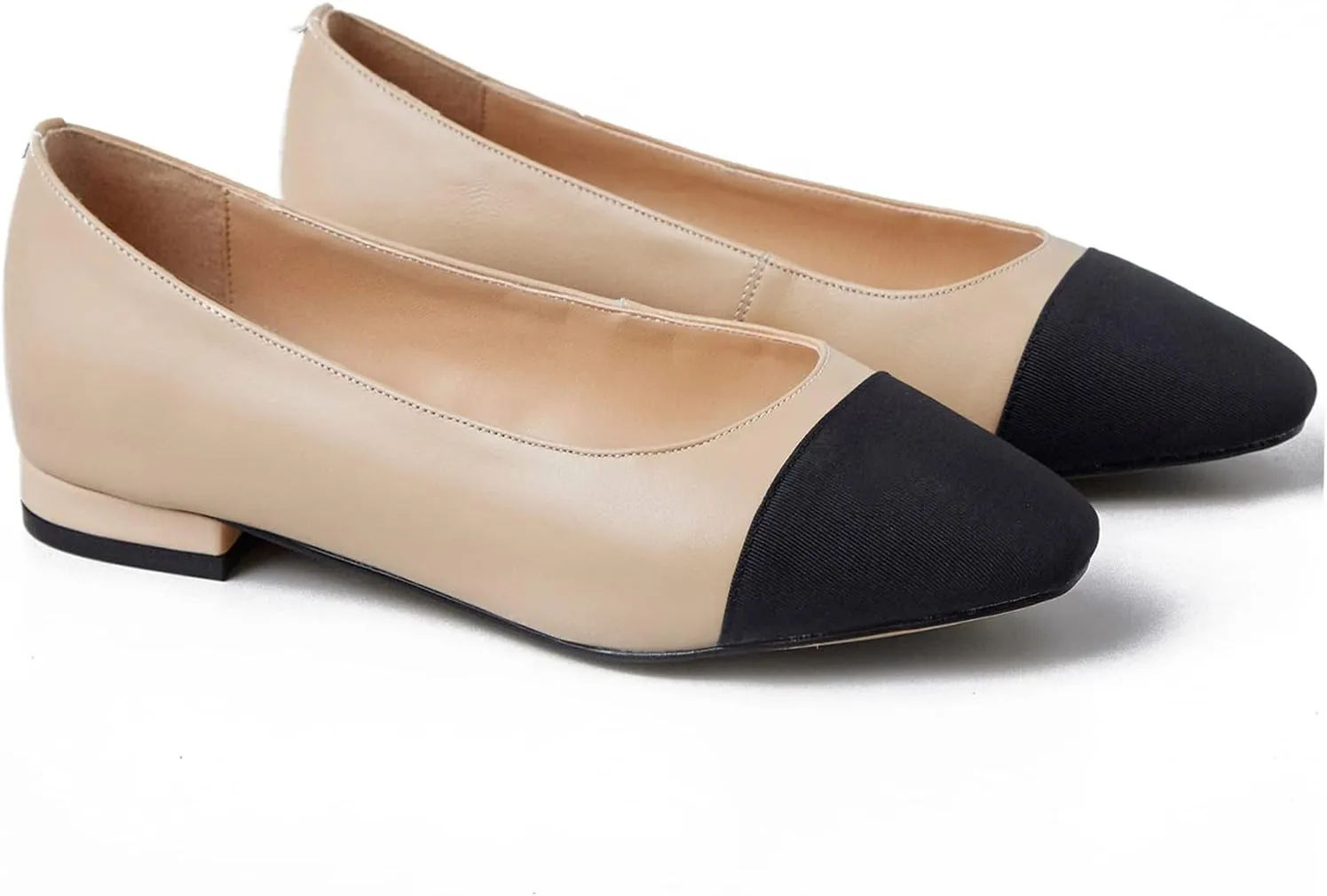 SHODENSE Women Cap Toe Flats Shoes Slip On Two Tone Square Round Toe Ballet Flats Comfortable Matte Leather Flat Heel Dress Shoes Patchwork Elegant Daily Casual Fall Driver Office Flats 4-11 M US