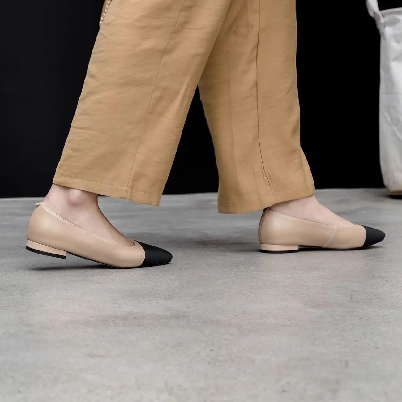 SHODENSE Women Cap Toe Flats Shoes Slip On Two Tone Square Round Toe Ballet Flats Comfortable Matte Leather Flat Heel Dress Shoes Patchwork Elegant Daily Casual Fall Driver Office Flats 4-11 M US