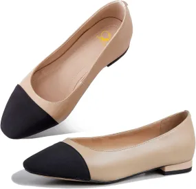 SHODENSE Women Cap Toe Flats Shoes Slip On Two Tone Square Round Toe Ballet Flats Comfortable Matte Leather Flat Heel Dress Shoes Patchwork Elegant Daily Casual Fall Driver Office Flats 4-11 M US