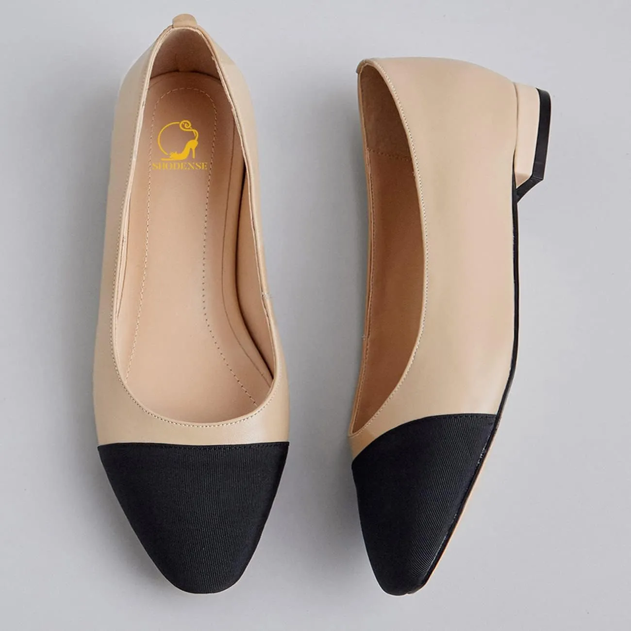 SHODENSE Women Cap Toe Flats Shoes Slip On Two Tone Square Round Toe Ballet Flats Comfortable Matte Leather Flat Heel Dress Shoes Patchwork Elegant Daily Casual Fall Driver Office Flats 4-11 M US