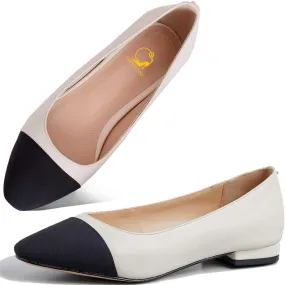 SHODENSE Women Cap Toe Flats Shoes Slip On Two Tone Square Round Toe Ballet Flats Comfortable Matte Leather Flat Heel Dress Shoes Patchwork Elegant Daily Casual Fall Driver Office Flats 4-11 M US