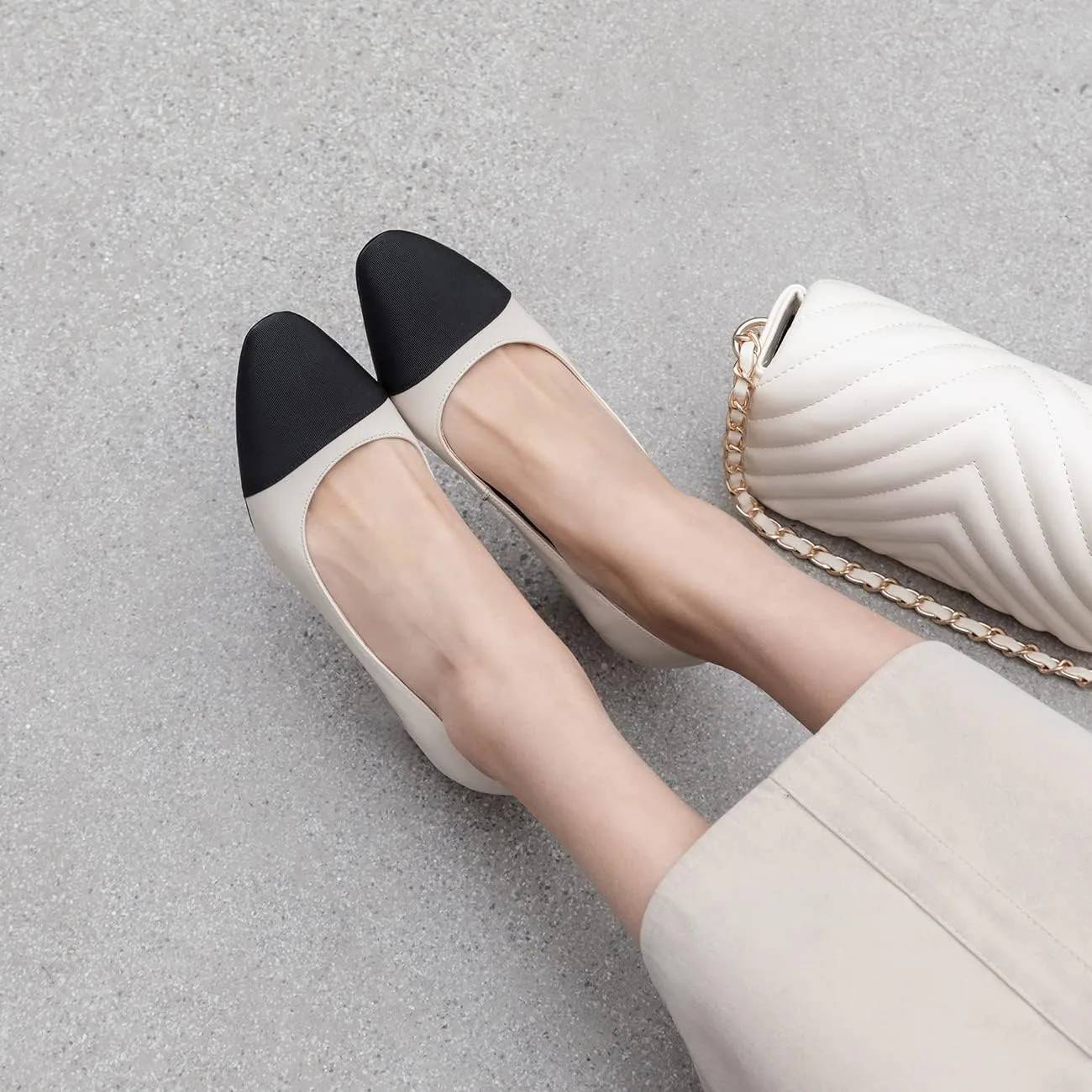 SHODENSE Women Cap Toe Flats Shoes Slip On Two Tone Square Round Toe Ballet Flats Comfortable Matte Leather Flat Heel Dress Shoes Patchwork Elegant Daily Casual Fall Driver Office Flats 4-11 M US