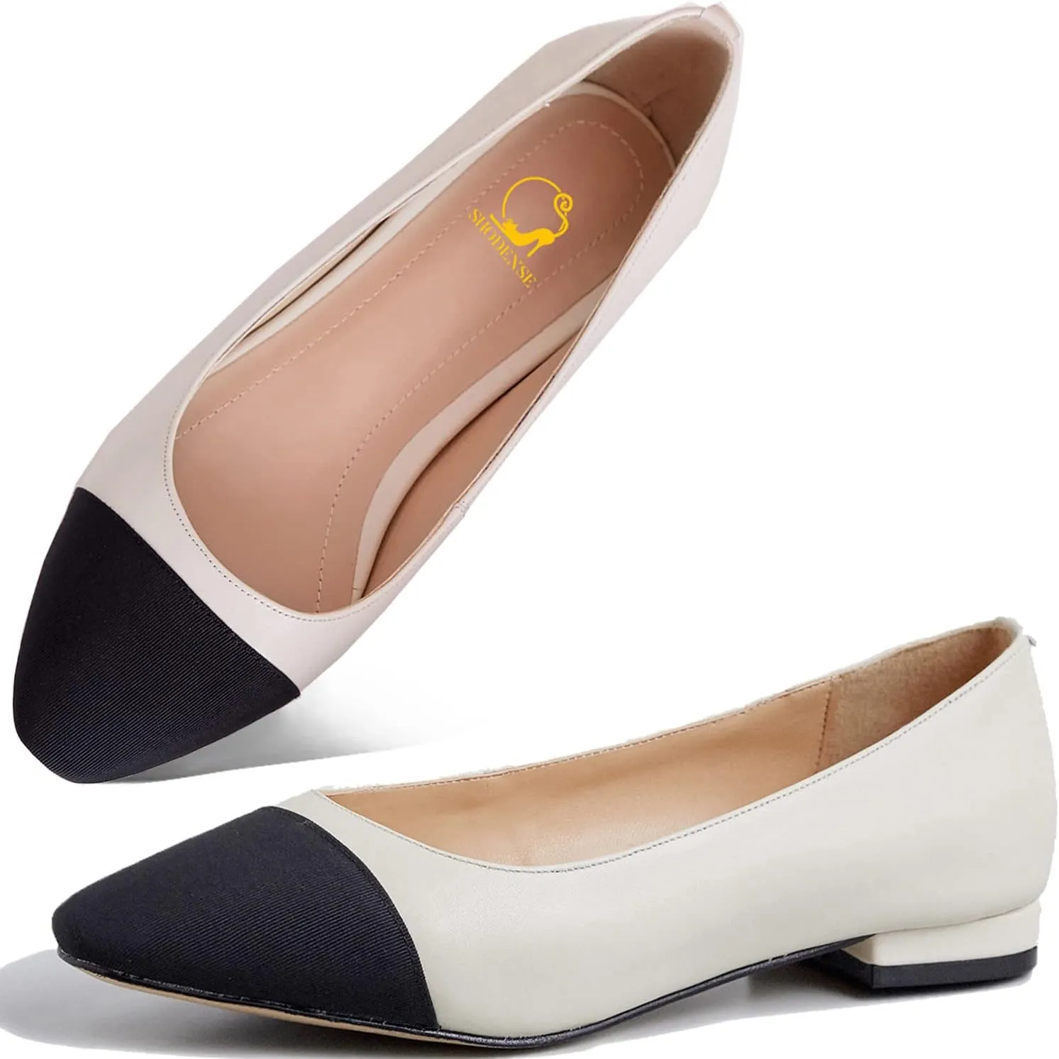 SHODENSE Women Cap Toe Flats Shoes Slip On Two Tone Square Round Toe Ballet Flats Comfortable Matte Leather Flat Heel Dress Shoes Patchwork Elegant Daily Casual Fall Driver Office Flats 4-11 M US