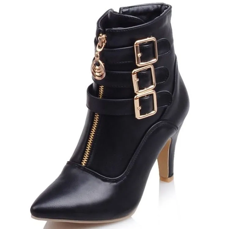 Shoes Women Boots Spring High Heels Ankle Boots Pointed Toe Buckle  Boots Zip Ladies Shoes White Big Size rtg5