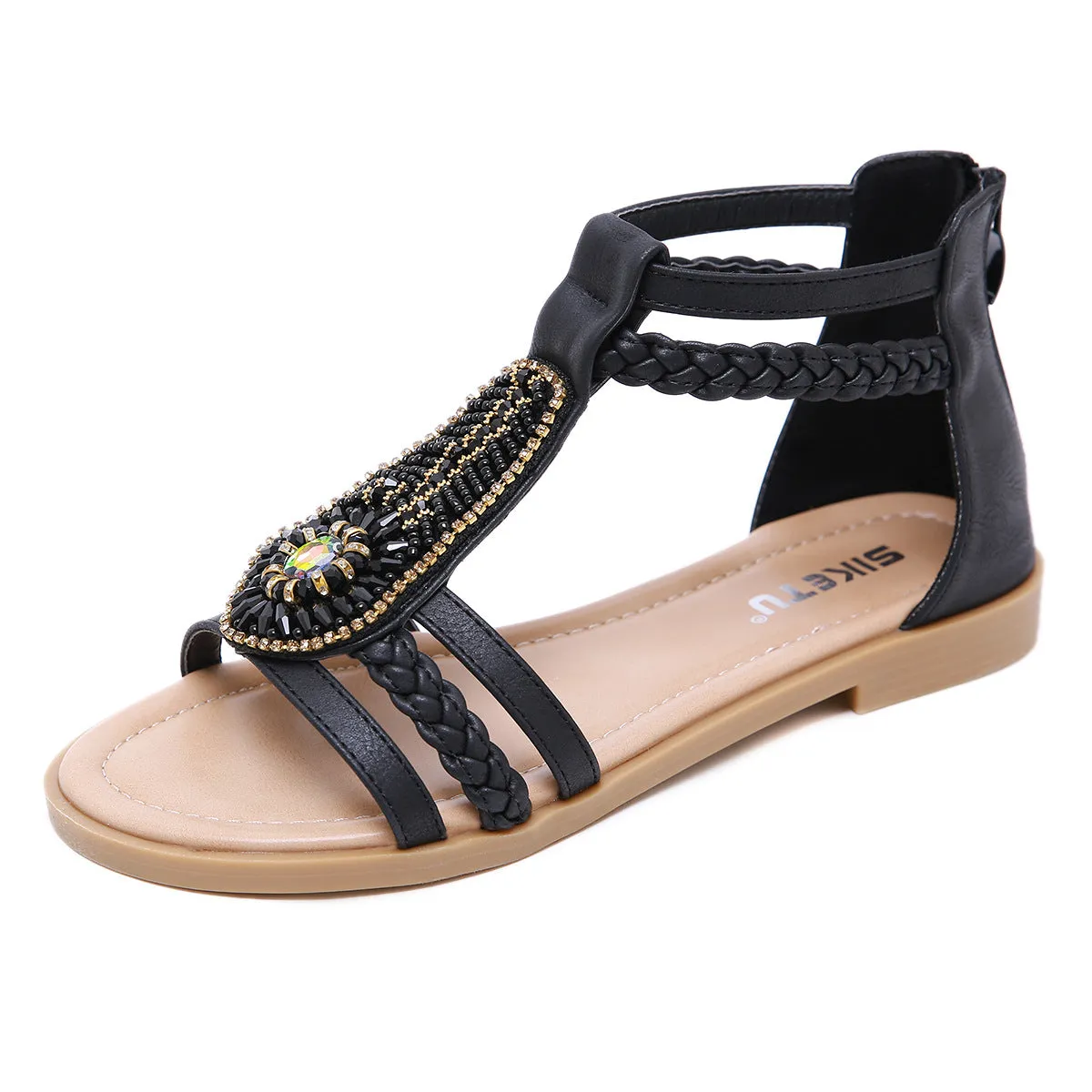 SIKETU | Flat Gladiator Sandals With Beads